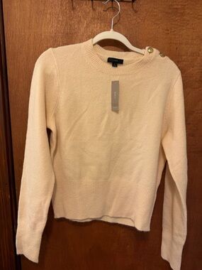 J. Crew Light Cream Crewneck Sweater with Shoulder Buttons